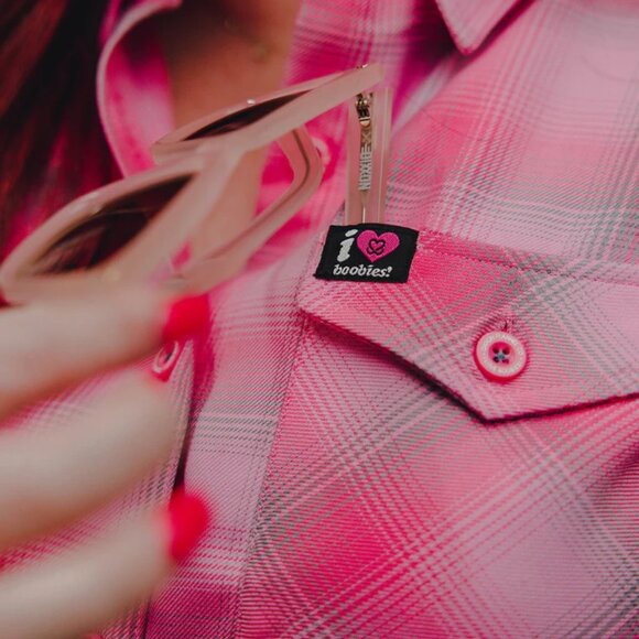 DIXXON x KEEP A BREAST Collab I LOVE BOOBIES Pink Flannel Shirt- Women's 2XL - Picture 4 of 10